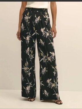 A NEW DAY  Black Floral Wide-Leg Paperbag Tie Waisted Pants XS NWOT